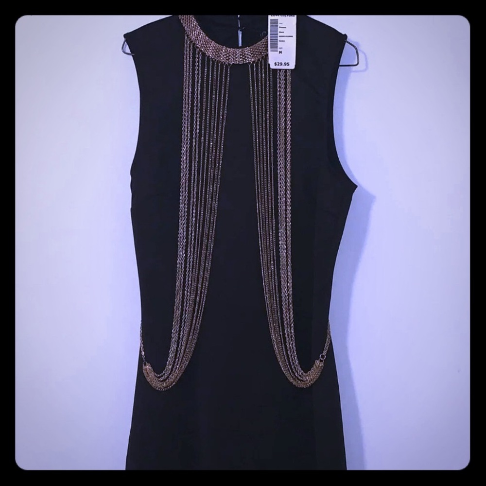 Black Mini Dress With Gold Body Chain